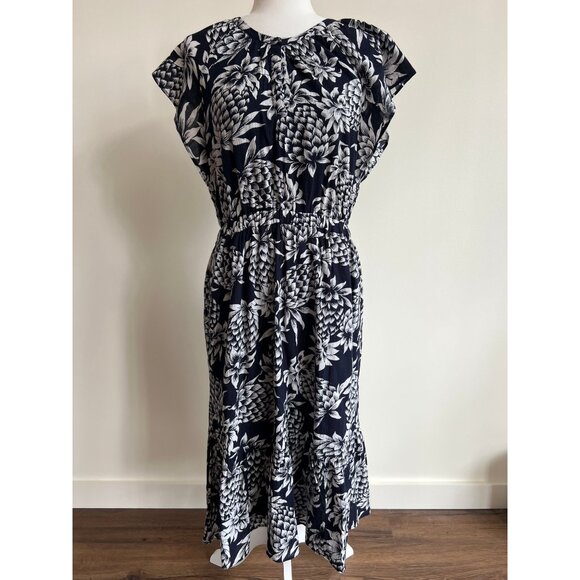 J. Crew Dresses & Skirts - J.Crew Cotton Midi Dress Navy White Floral Pineapple Print Size 4